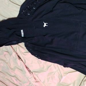Black pink brand hoodie with shoulder lacing